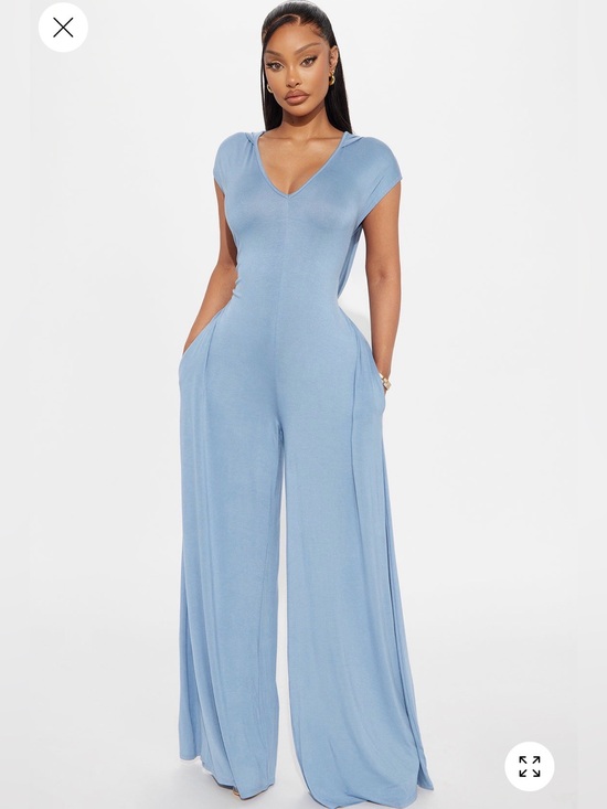 Fashion Nova Pants - Fashion nova hooded Light Blue Wide-Leg Jumpsuit